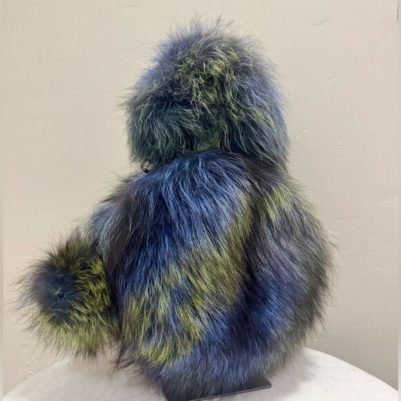 Colorful Real Fox Fur Handmade Round Bag, Includes 2 Strap and Fur Ball Chains - Picture 9 of 17